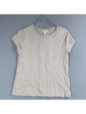 H&M Crewneck T-Shirt Size Large Neutral Beige 100% Cotton Short Sleeve